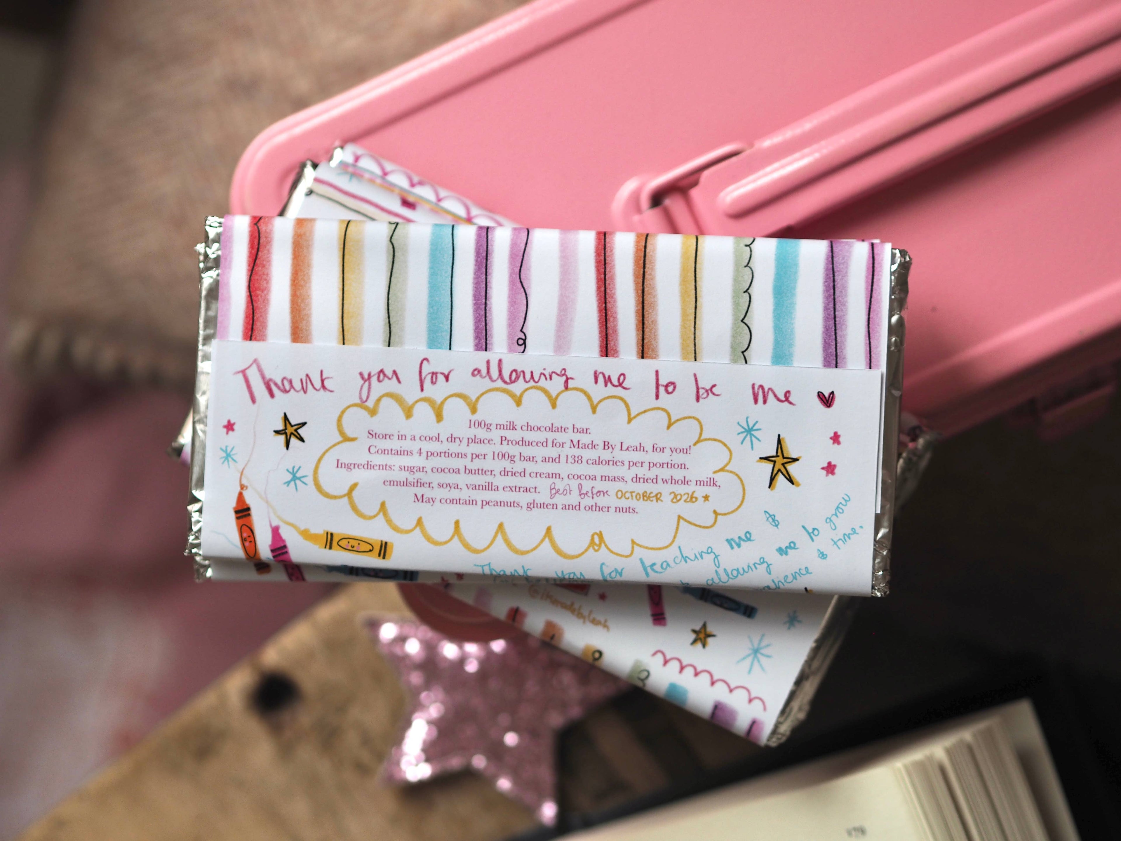 ‘Thank You Teacher’ Colourful 100g Milk Chocolate Bar: Teacher
