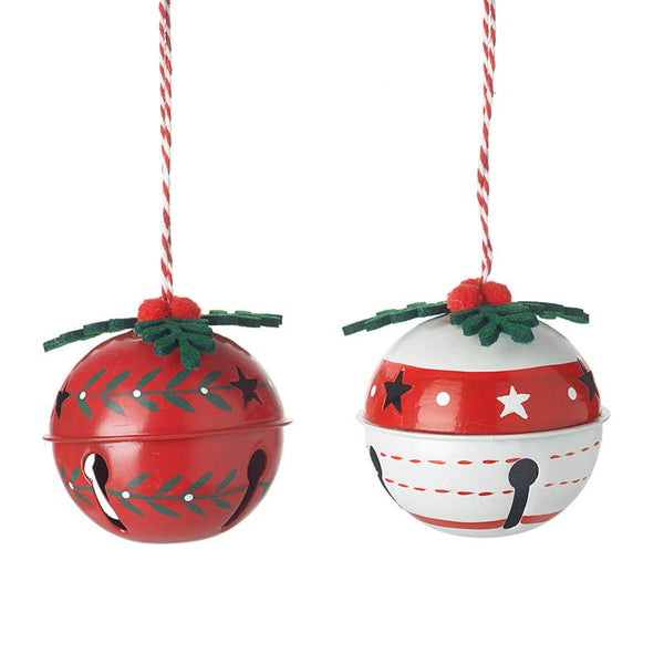 RED & WHITE ROUND HANGING METAL BELLS