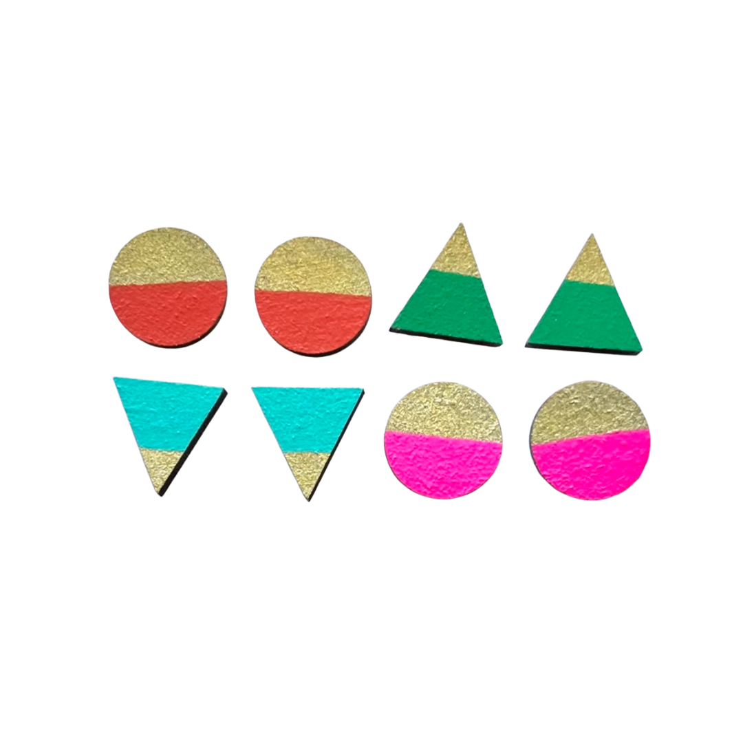 Ivy and Ginger Handmade Retro Brights Gold Edge Stud Earrings Set