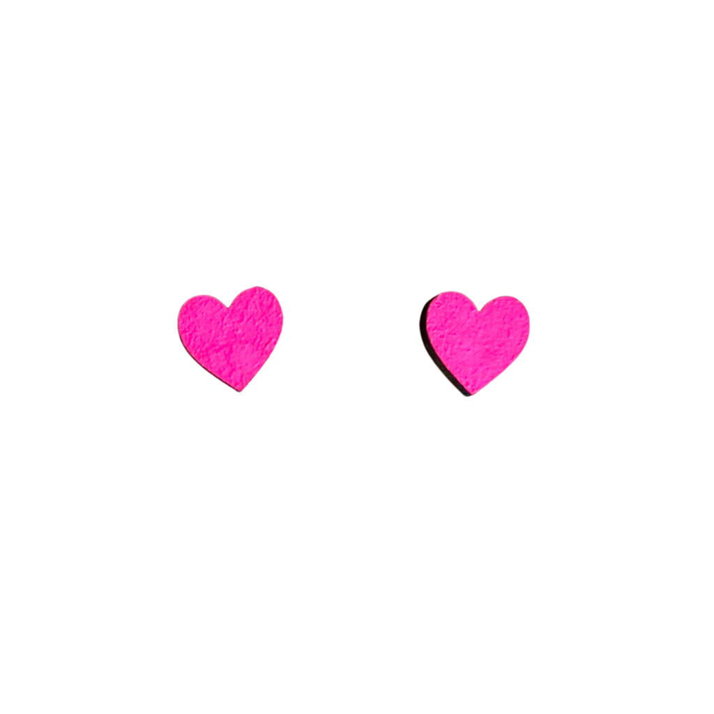 Ivy and Ginger Mini neon pink statement heart hand painted stud earrings