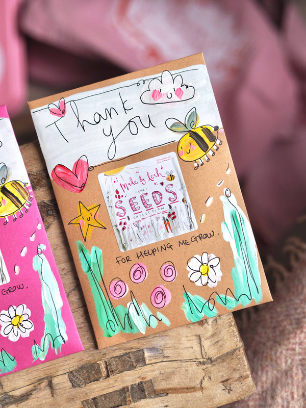 ‘Thank You For Helping Me Grow’ Hand Painted Seed Packet: Brown