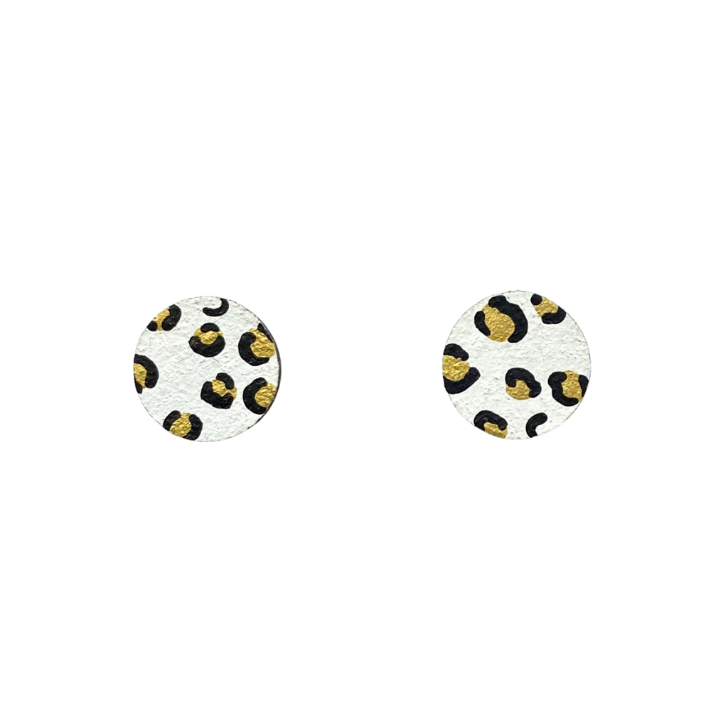 ivy and Ginger Mini white and gold circle leopard print stud earrings