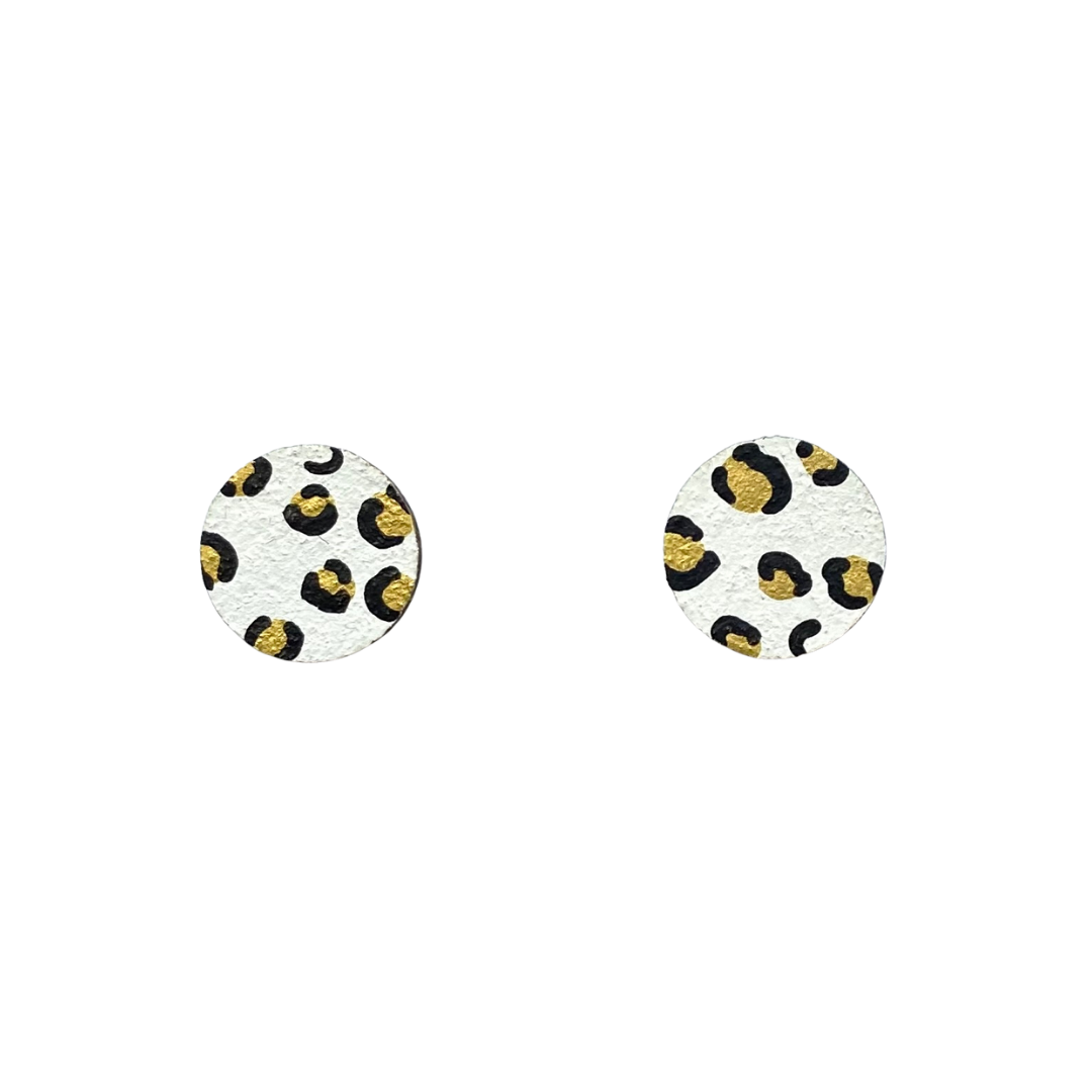 ivy and Ginger Mini white and gold circle leopard print stud earrings