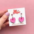 Ivy and Ginger Handmade Bold Statement Bright Pink Heart Hoop Earrings