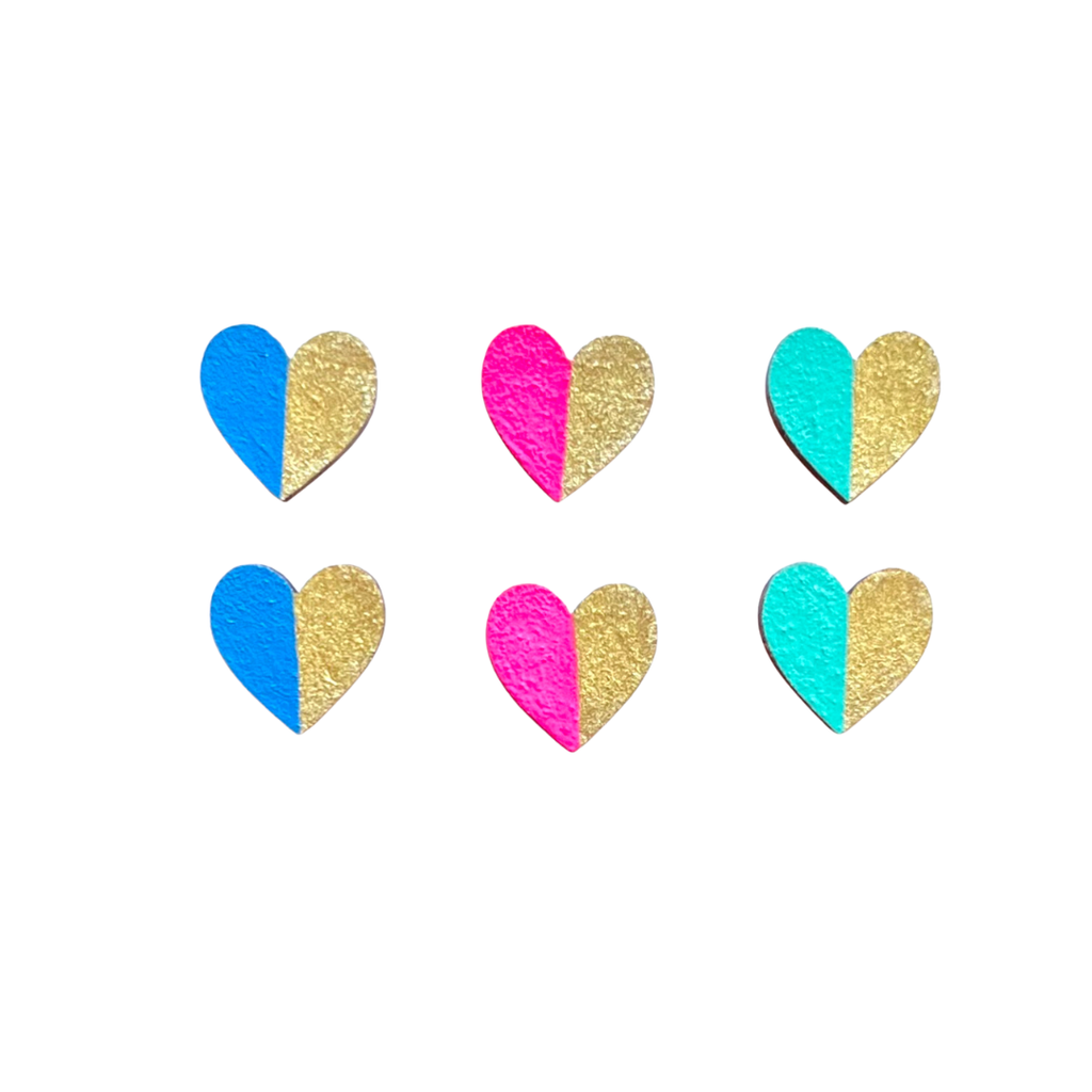 Ivy and Ginger Handmade Gold Edge Fun Heart Statement Stud Earrings Set