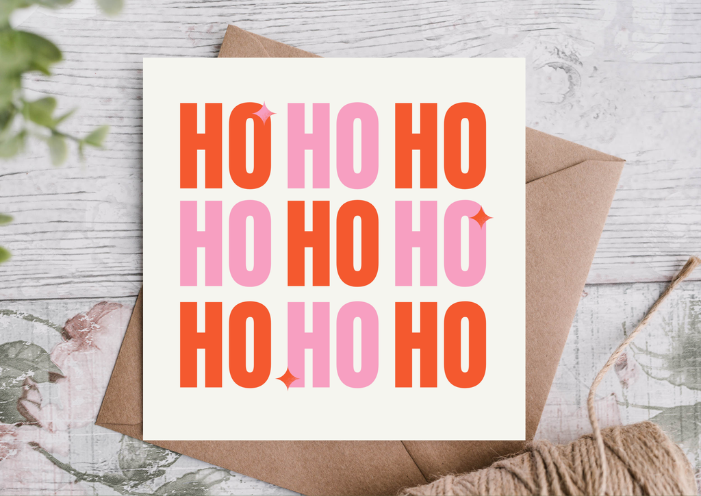 Bold Pink & Red Ho Ho Ho Christmas Card