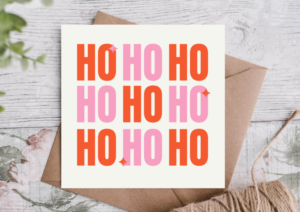 Bold Pink & Red Ho Ho Ho Christmas Card