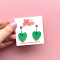 Green heart shaped statement valentines hoop earrings