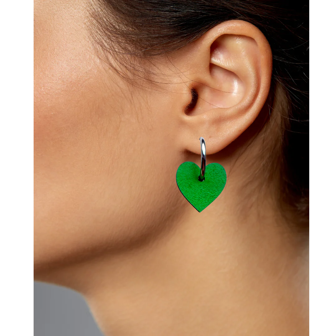 Green heart shaped statement valentines hoop earrings