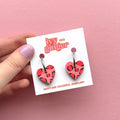 Ivy and Ginger Deep Pink and Red Leopard Print Small Heart Hoop Earrings