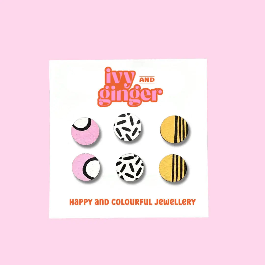 Ivy and Ginger Handmade tropical mini stud earrings set hand painted wood