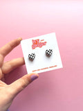 Ivy and Ginger Midi checkerboard print heart stud earrings black and white