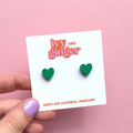 Ivy and Ginger Green mini heart stud earrings - hand painted wooden studs
