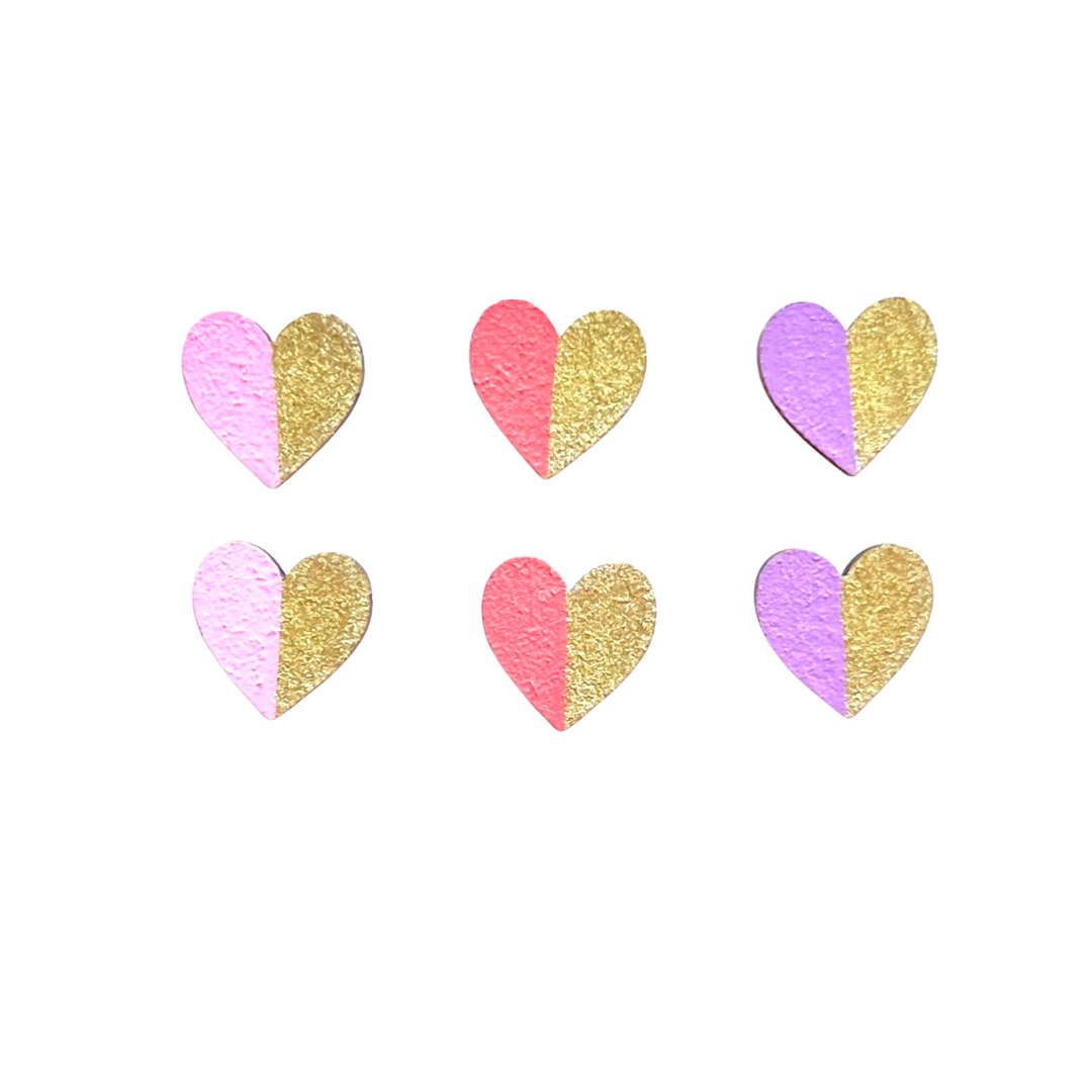 Ivy and Ginger Handmade Gold Edge Hearts Stud Earrings Gift Set in Pinks