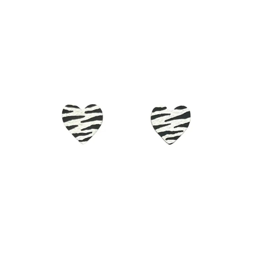 Ivy and Ginger Mini zebra print heart stud statement wooden earrings