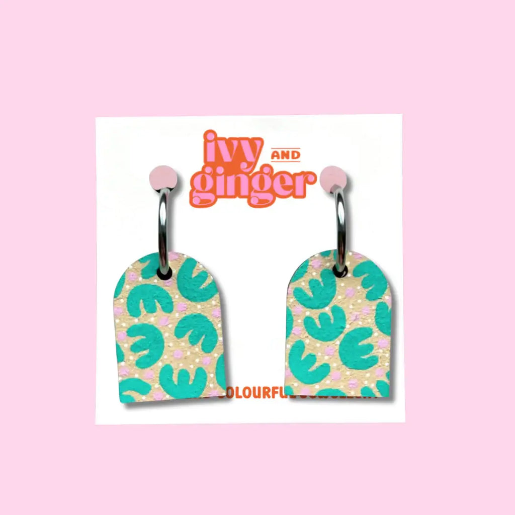 Ivy and Ginger Hand painted fun retro tropic arch dangle hoop earrings