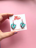Ivy and Ginger Green and pink leopard print heart hoop earrings