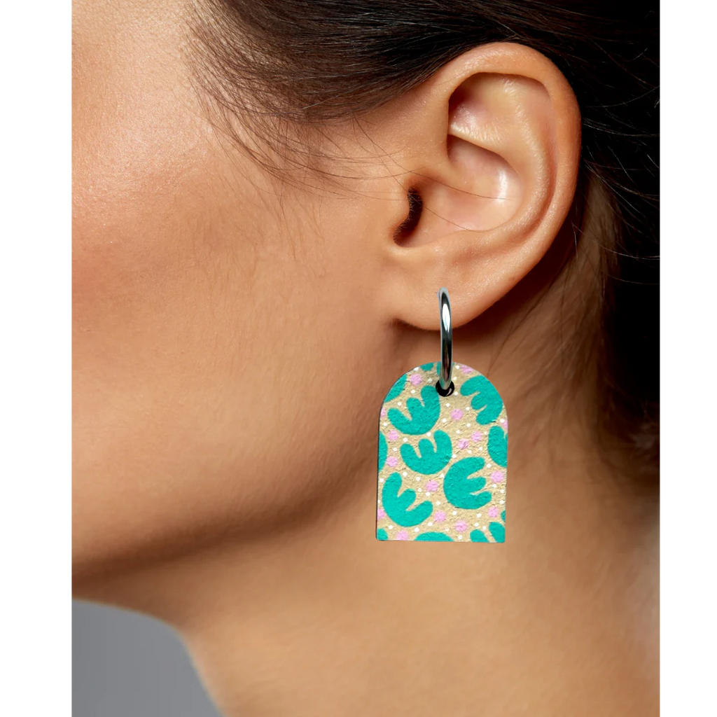 Ivy and Ginger Hand painted fun retro tropic arch dangle hoop earrings