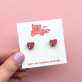 Ivy and Ginger Red and pink leopard print mini heart stud earrings