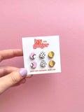 Ivy and Ginger Handmade tropical mini stud earrings set hand painted wood